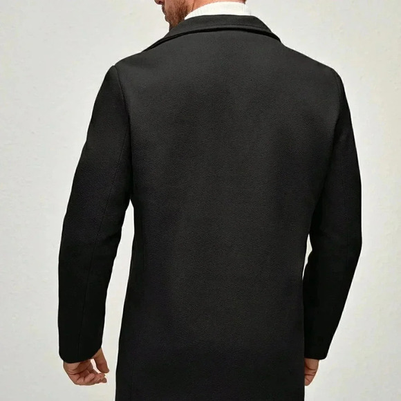 Black Preppy Mens Double Breasted Slant Pocket Overcoat - Picture 3 of 5